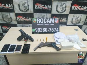 Imagem da notícia - Polícia Militar, através da Rocam, detém homem e aprende adolescente por porte ilegal de arma de fogo e tráfico de drogas na zona oeste de Manaus