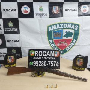 Imagem da notícia - Policiais militares da Rocam detiveram suspeito de porte ilegal de arma de fogo