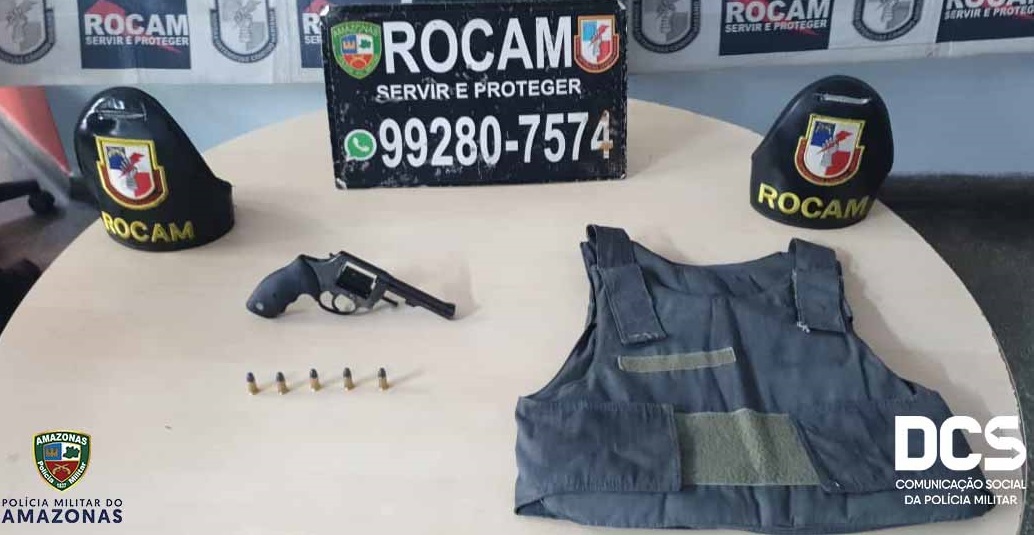 Rocam detém suspeito com arma de fogo e colete balístico na zona norte.