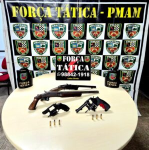 Imagem da notícia - Polícia Militar do Amazonas apreendeu cinco armas de fogo durante patrulhamento na zona sul