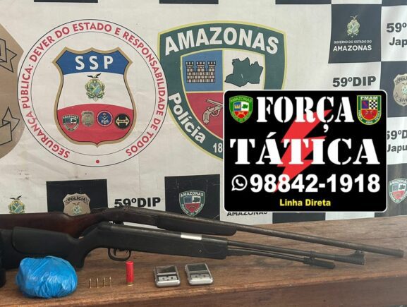 Protetor das Fronteiras: PMAM apreende armas, munições e maconha do tipo skunk em Japurá